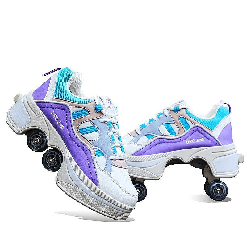 New Four-double Wheel Men's And Women's Children's Multi-color Pulley Shoes