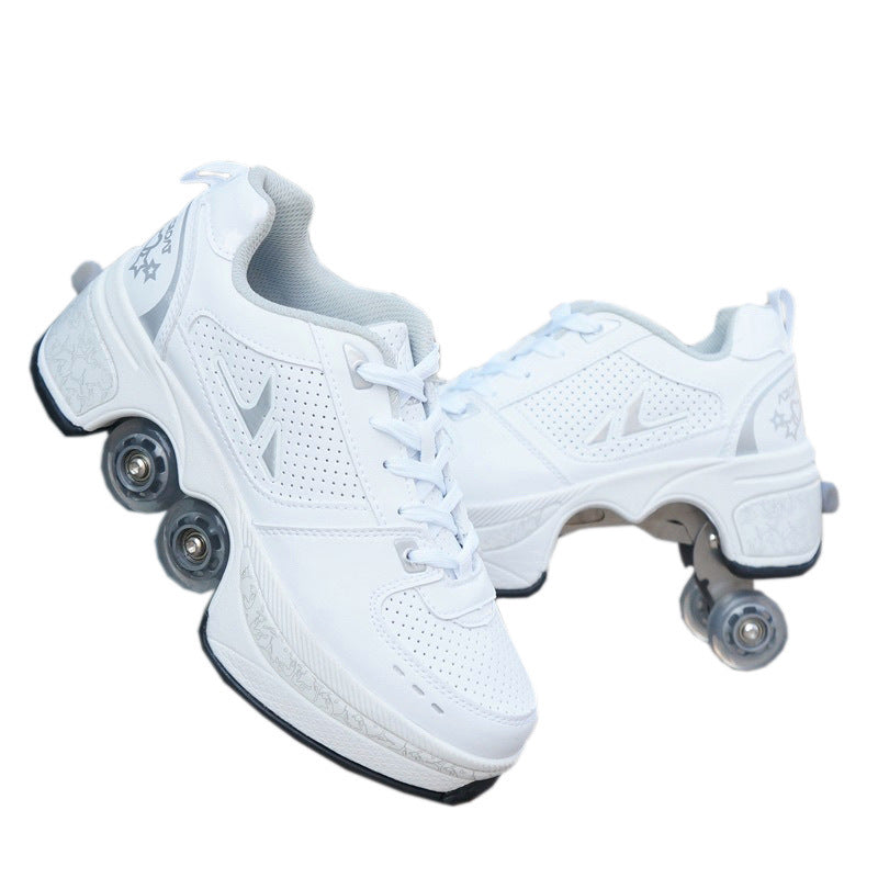 New Four-double Wheel Men's And Women's Children's Multi-color Pulley Shoes
