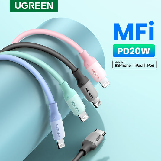 UGREEN MFi Silicone USB C to Lightning Cable 20W PD for iPhone 14 13 12 Pro Max Fast Charging for Phone Type C Cable