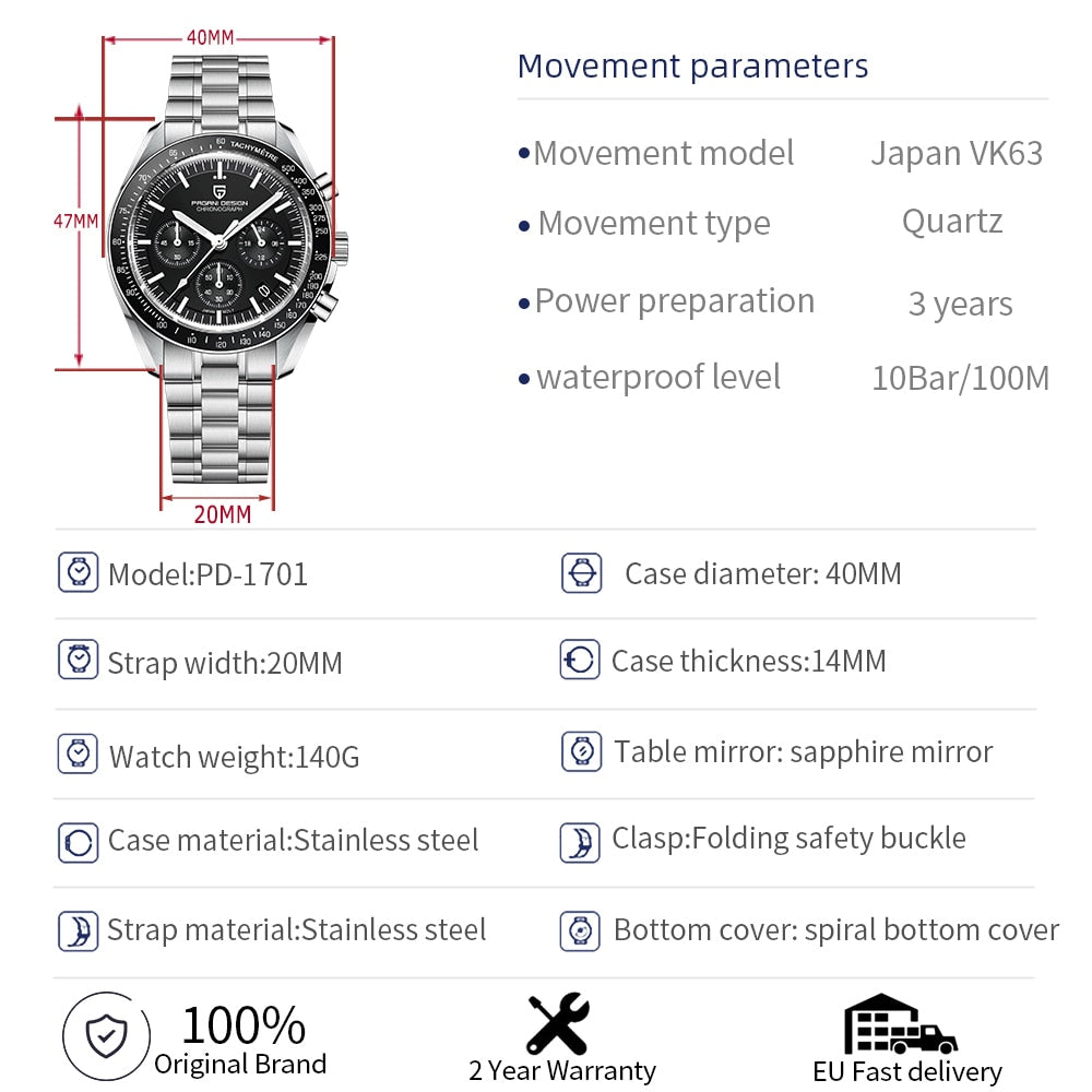 PAGANI DESIGN 2022 New Men&#39;s Watches Top Luxury Quartz Watch For Men Automatic Date Speed Chronograph Sapphire Mirror Wristwatch