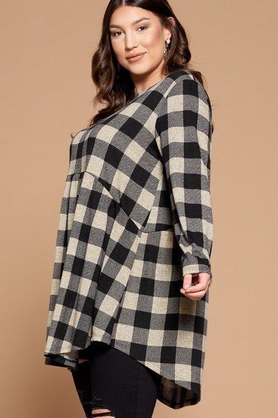 Soft Knit Buffalo Plaid Tunic Top