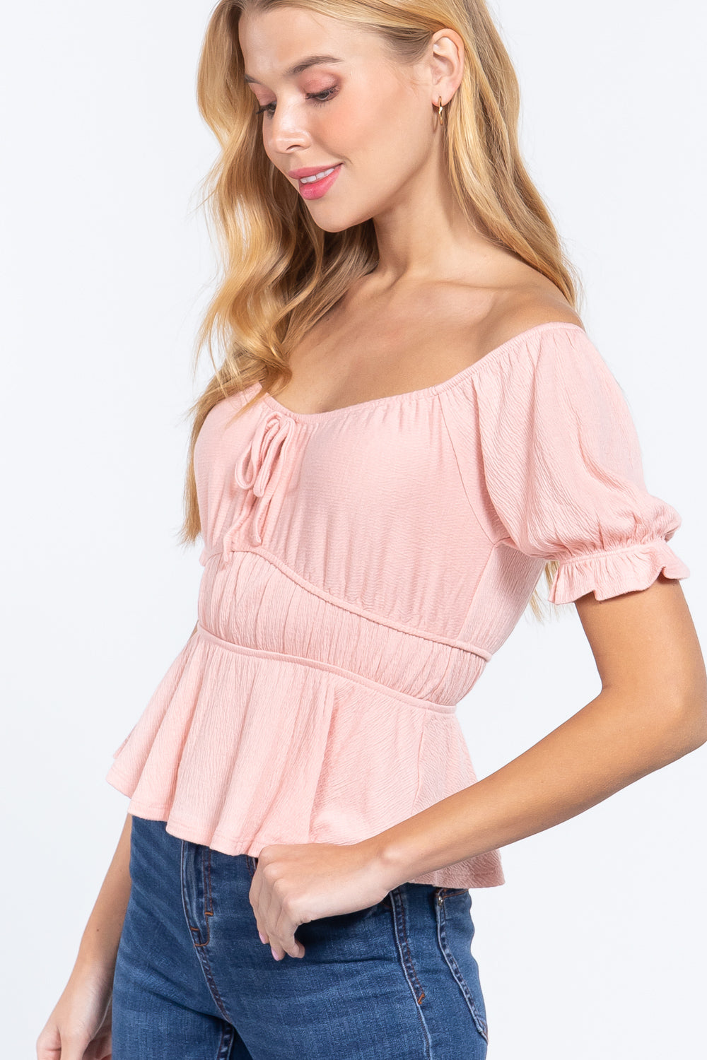 Short Off Shoulder Knit Gauze Top