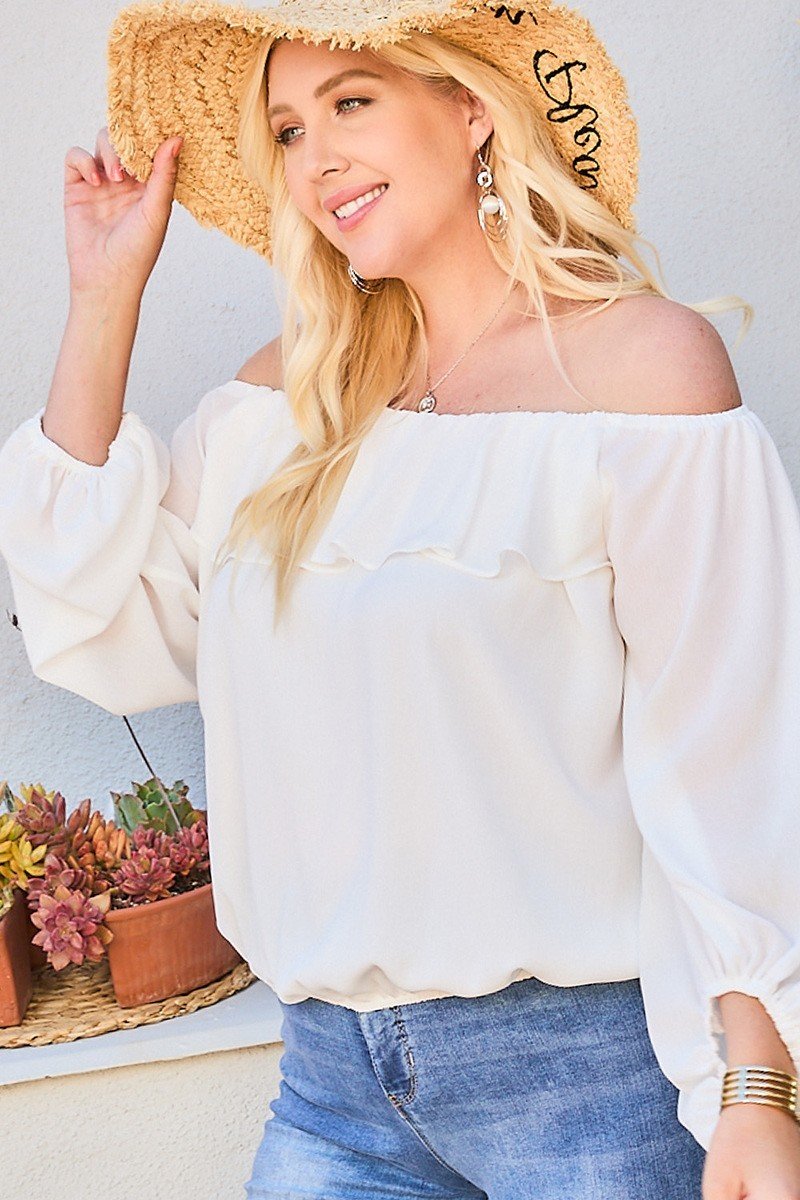 Off Shoulder Ruffle Bubble Sleeve Top