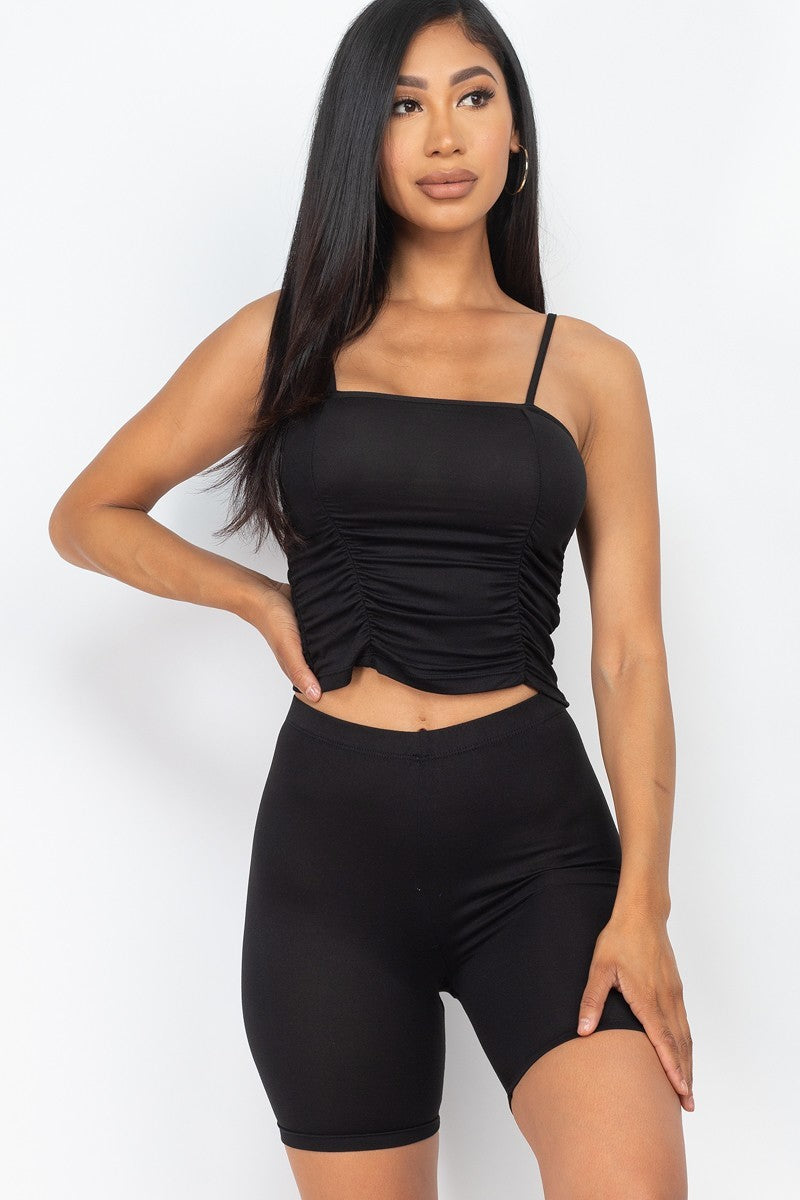 Camisole Ruched Sleeveless Top & Biker Shorts Set