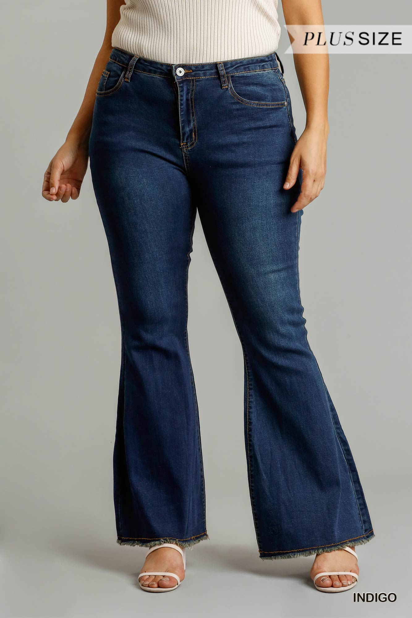 High Rise Stretch Denim Wide Leg Flare Jeans