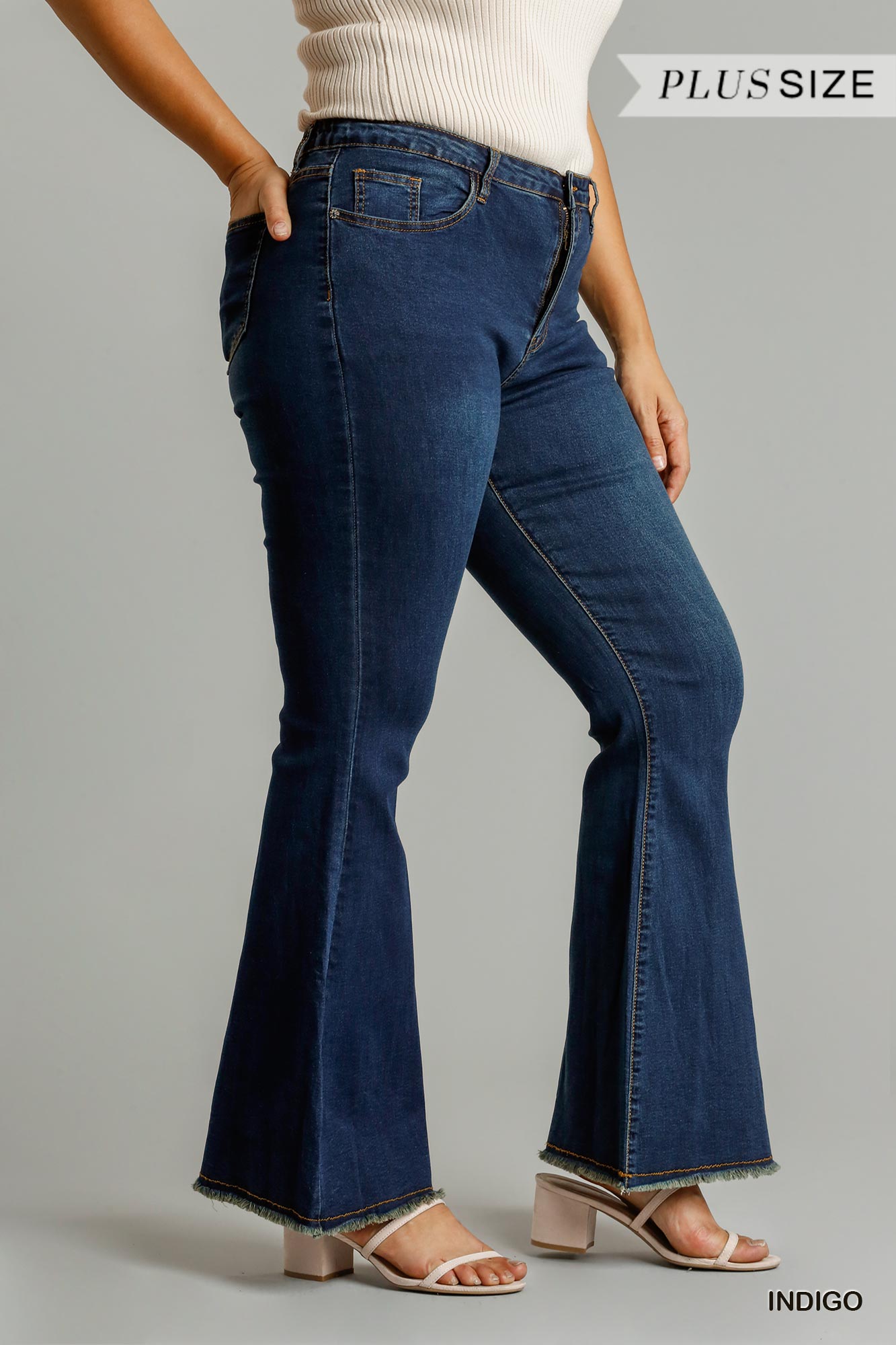 High Rise Stretch Denim Wide Leg Flare Jeans