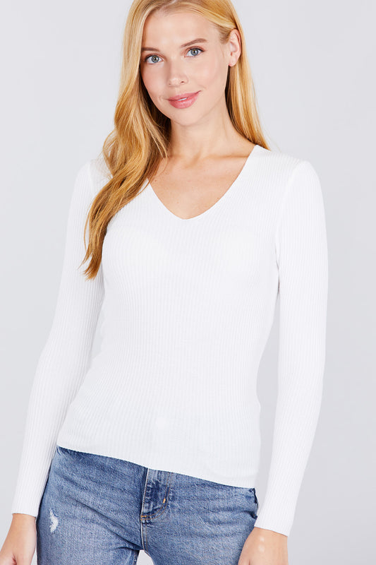 V-neck Viscose Rib Sweater