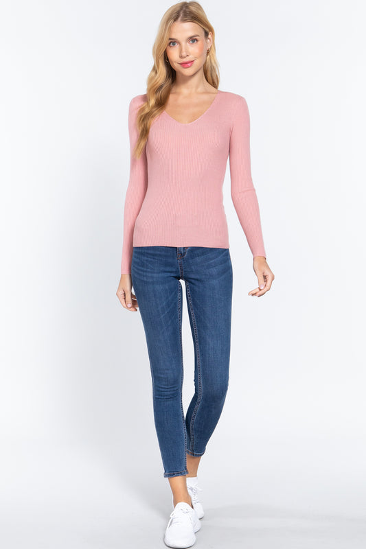 V-neck Viscose Rib Sweater