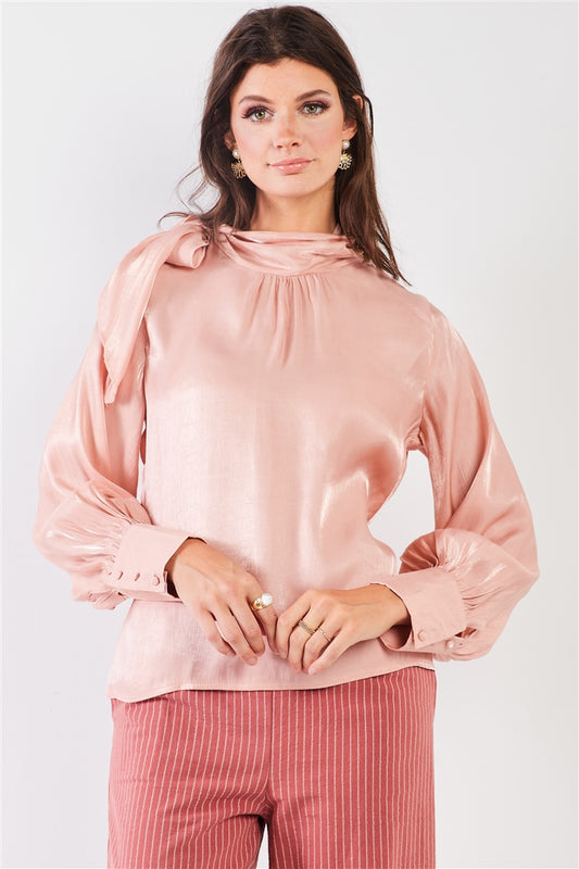 El Mirage Chiffon Bishop Sleeve Tie-neck Blouse Top