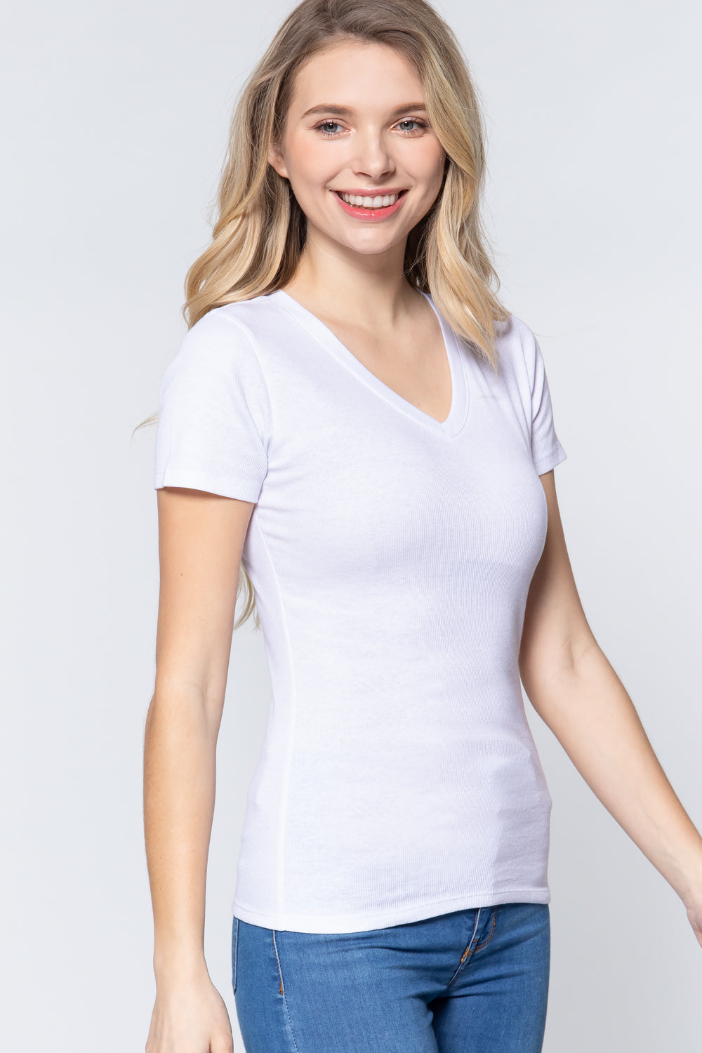 Short Sleeve V-neck Rib Top