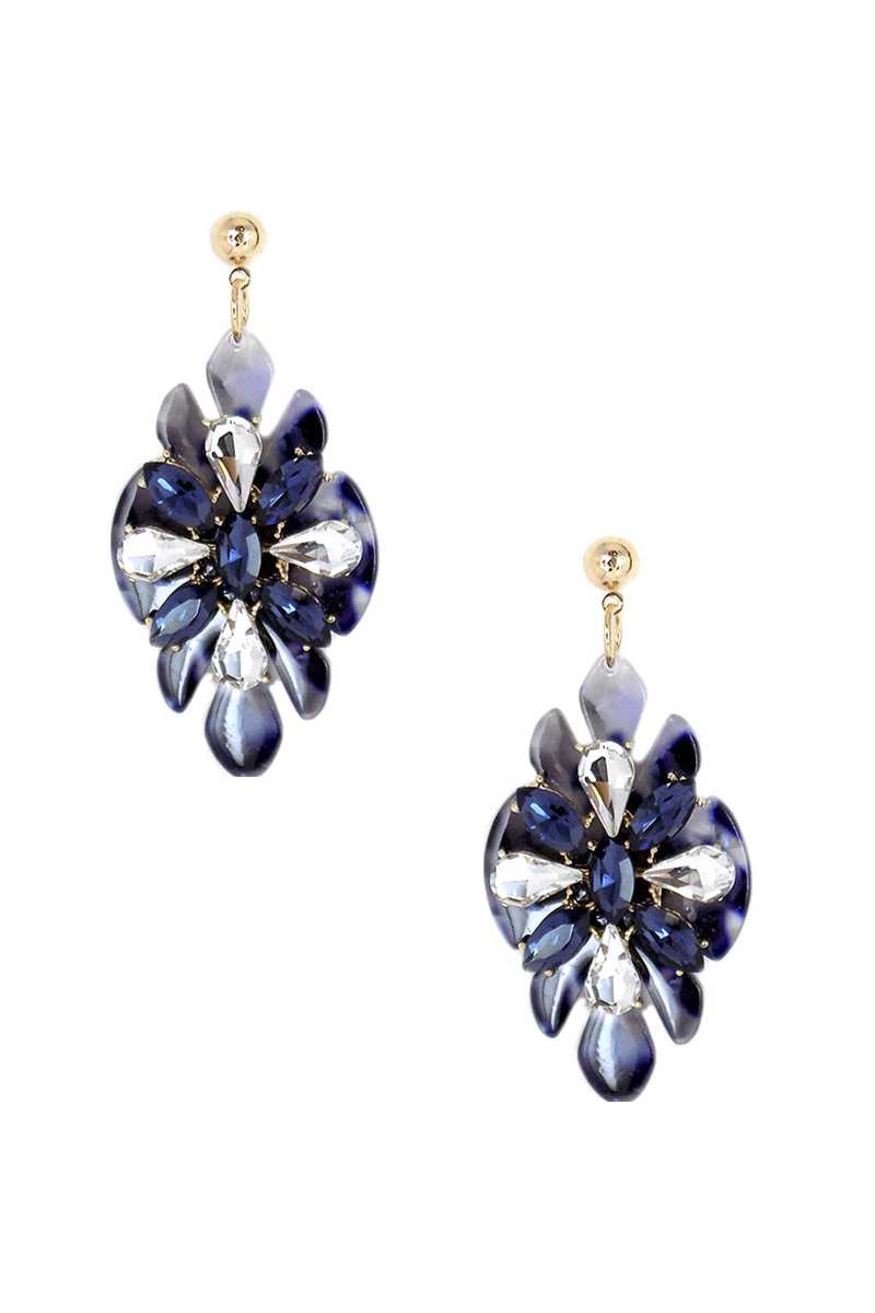 Acetate Rhinestone Flower Dangle Earring