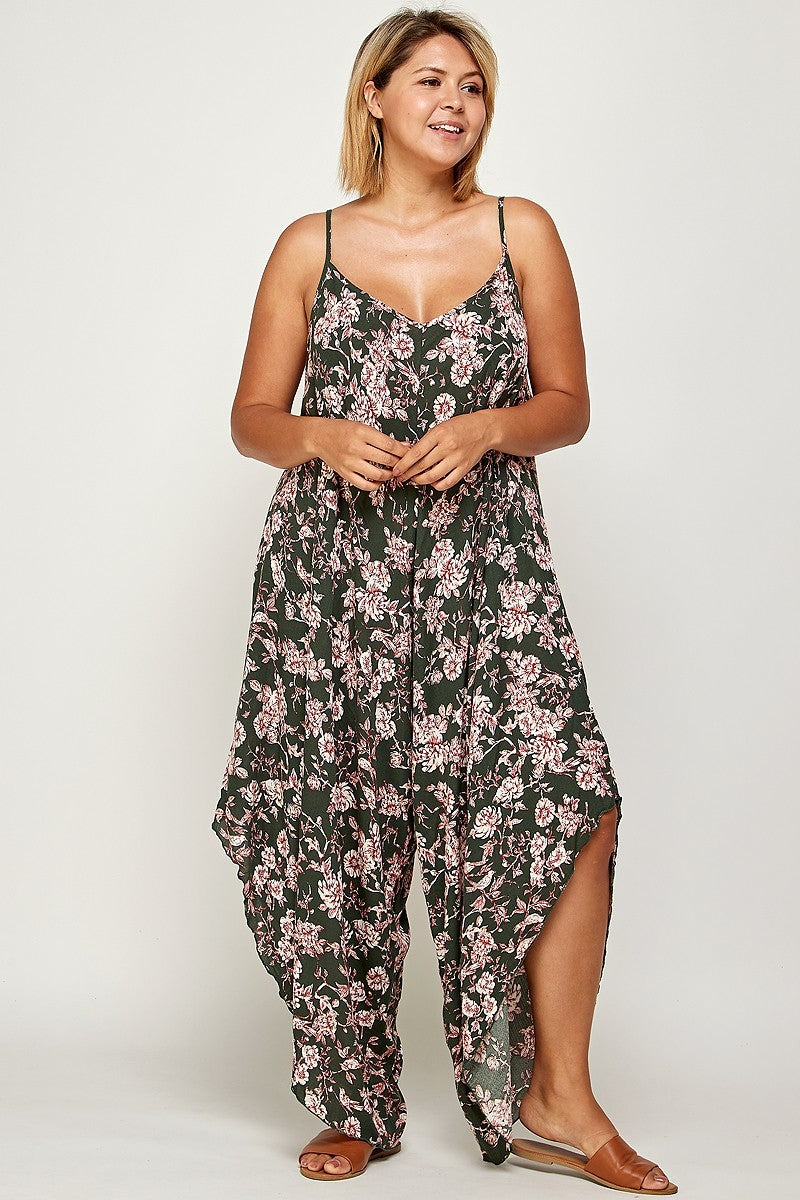 Plus Size Floral Print Jumpsuit