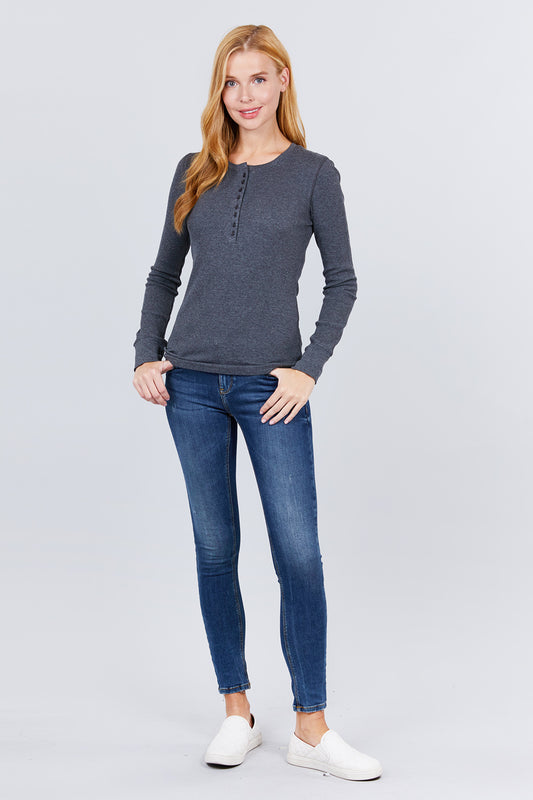 Long Slv Henley Thermal Top