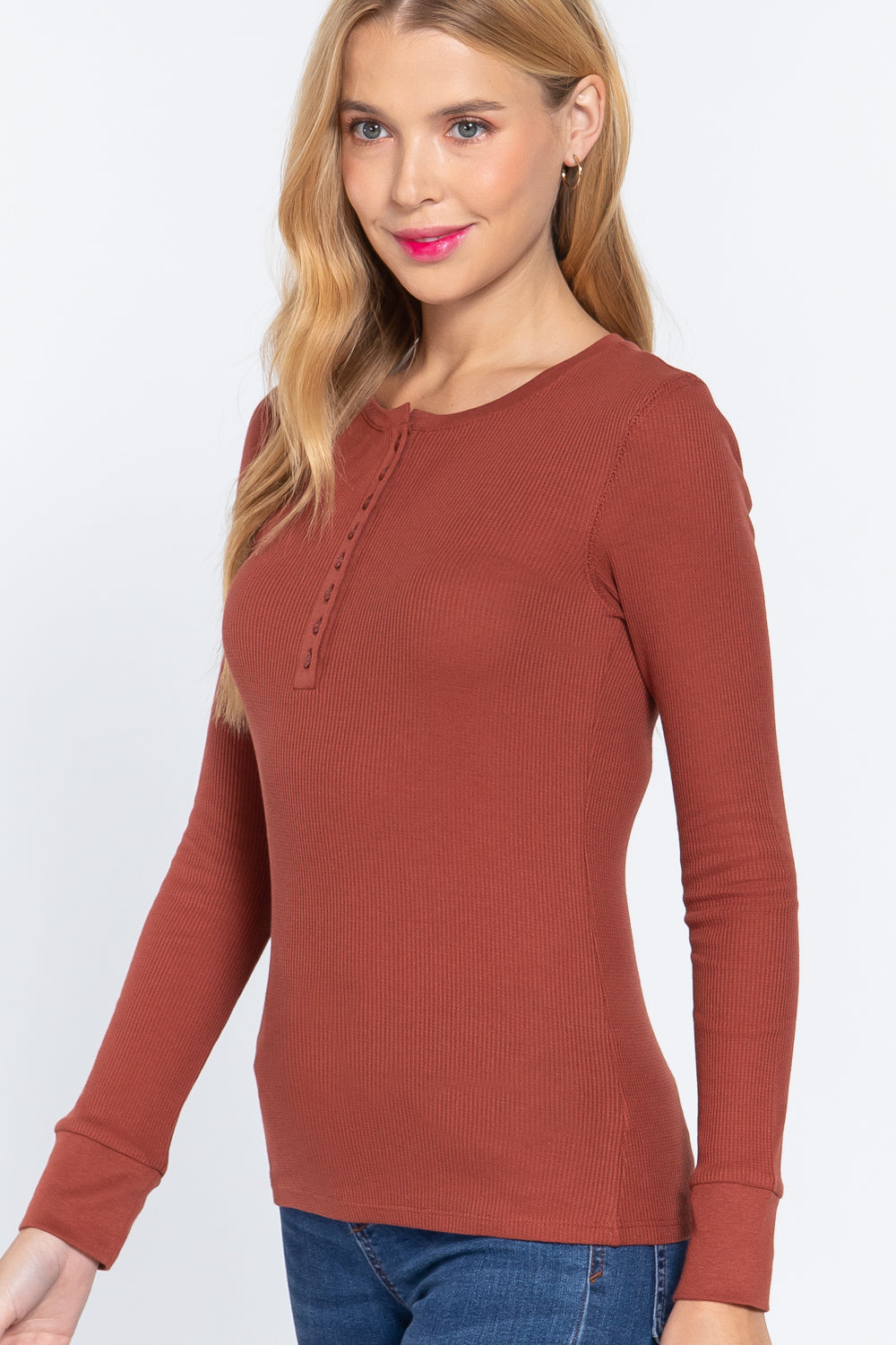 Long Slv Henley Thermal Top