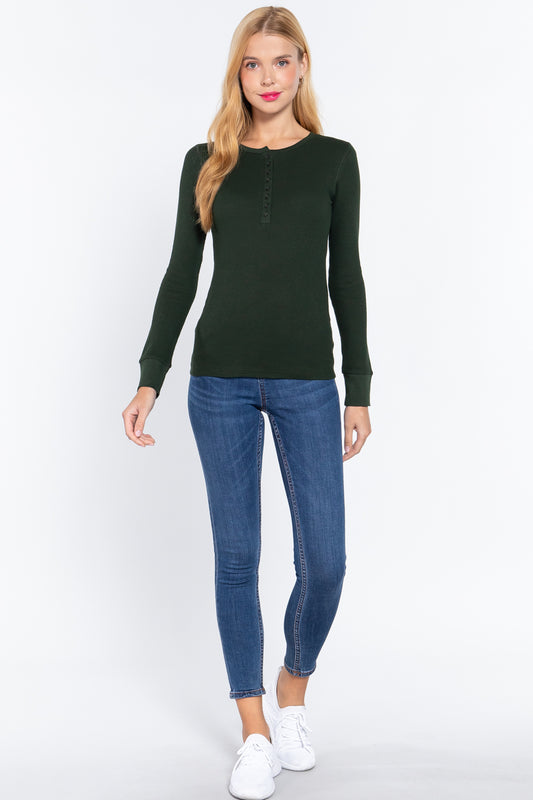 Long Slv Henley Thermal Top