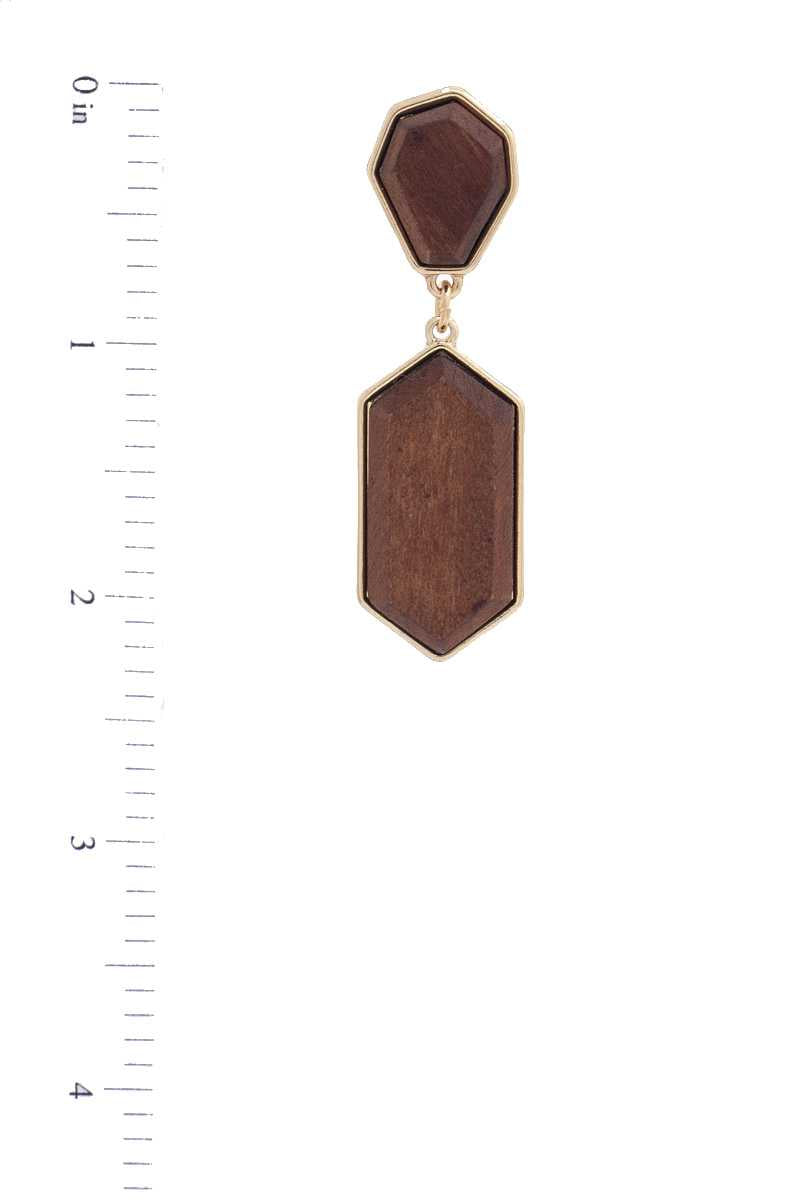 Geometric Wood Post Drop Earring