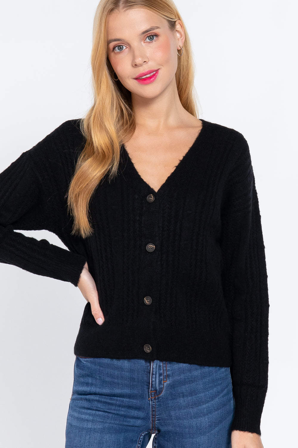 Long Slv V-neck Knit Cardigan