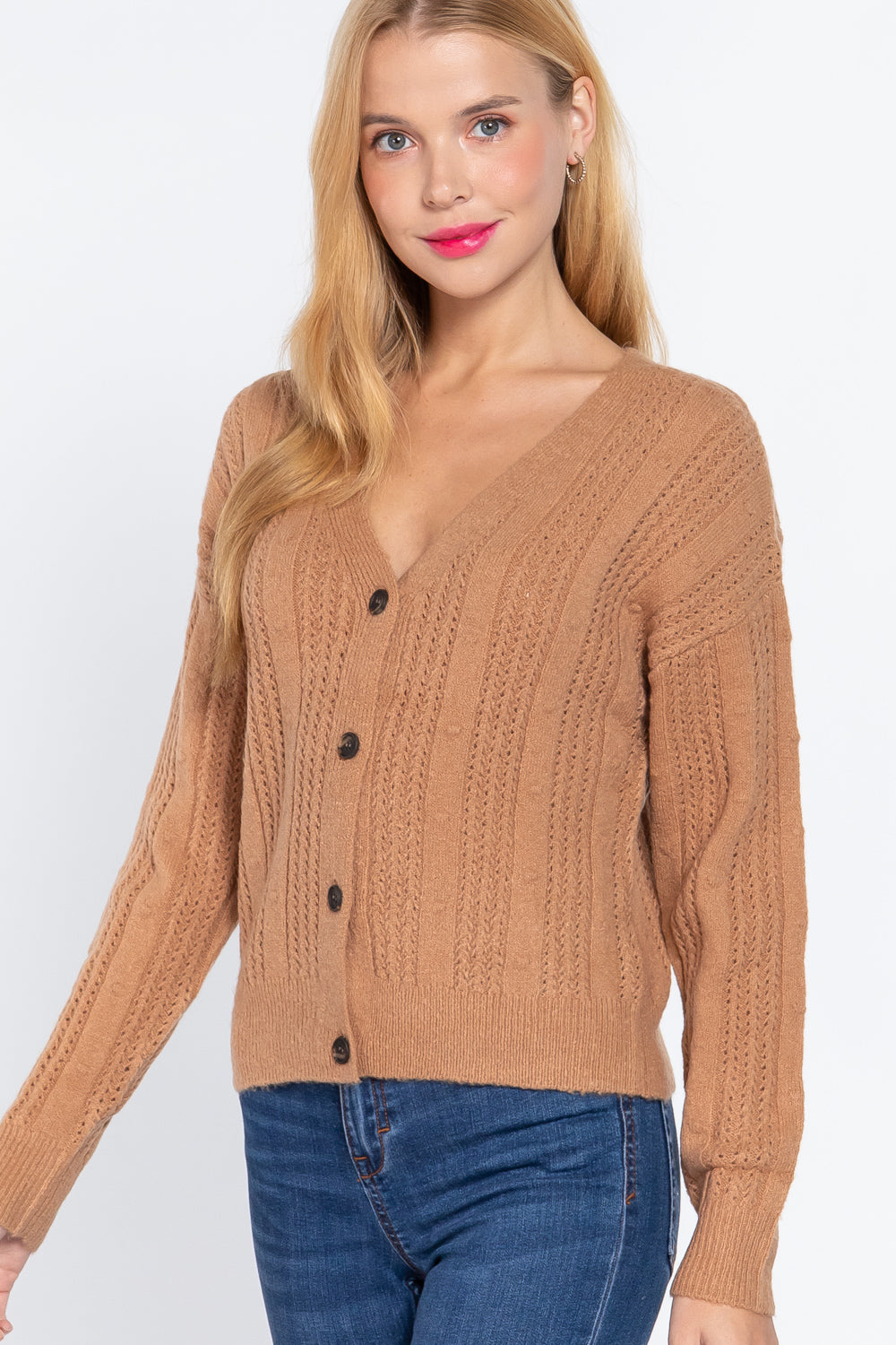 Long Slv V-neck Knit Cardigan