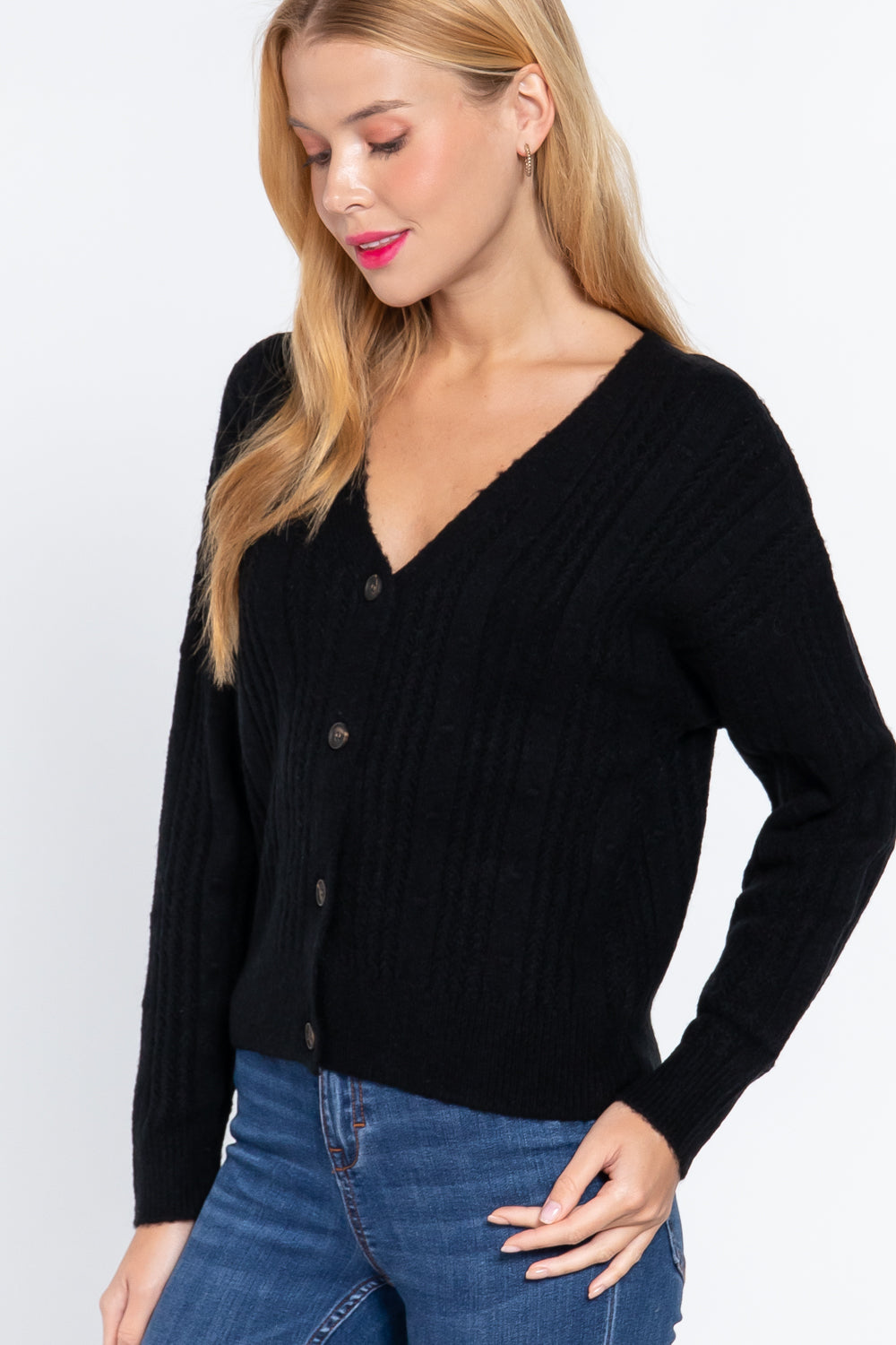 Long Slv V-neck Knit Cardigan