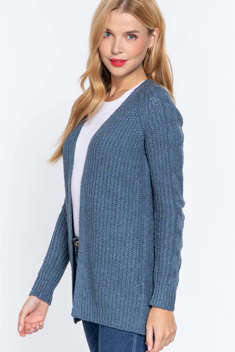 Long Slv Open Front Sweater Cardigan