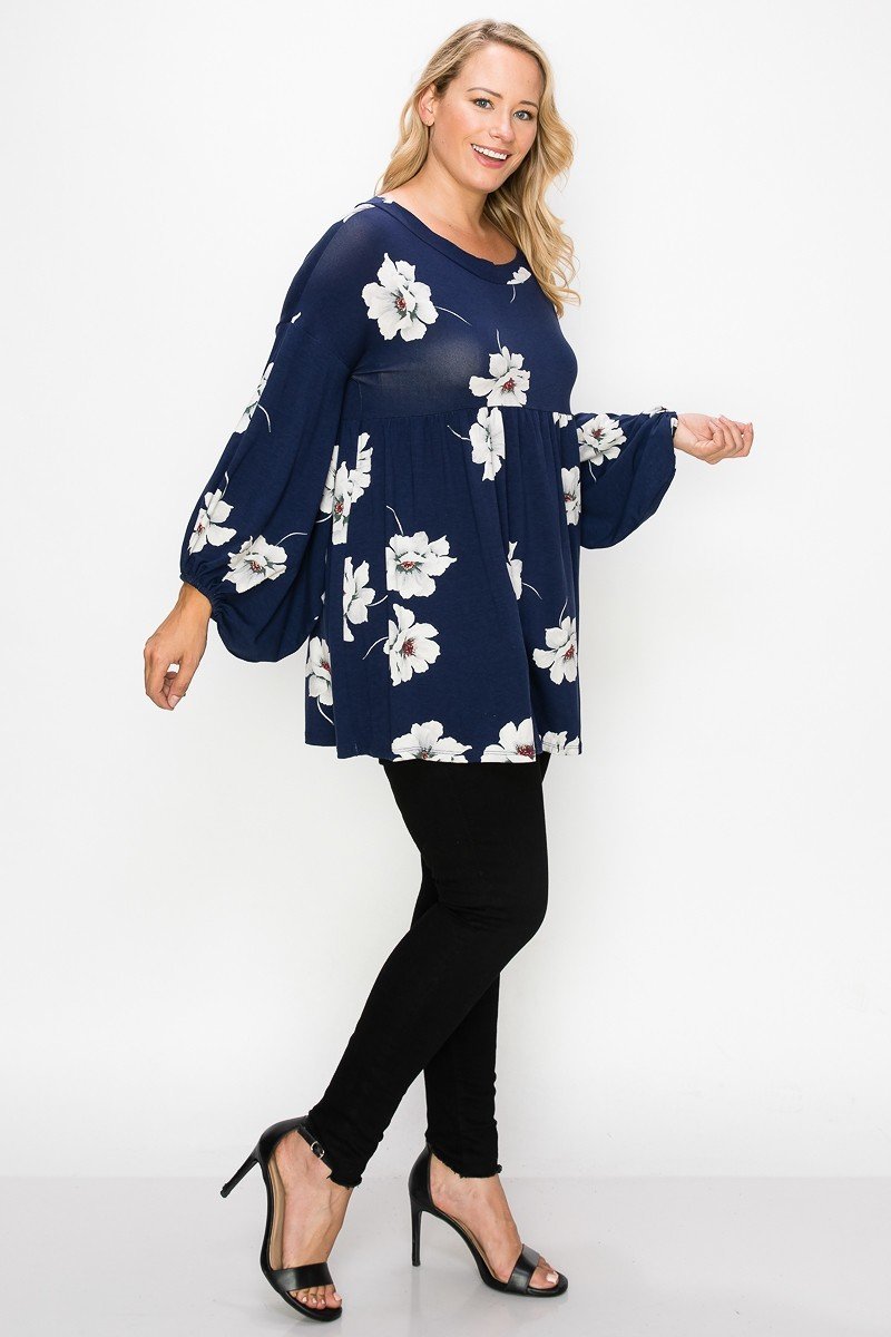 Floral, Bubble Sleeve Tunic Top