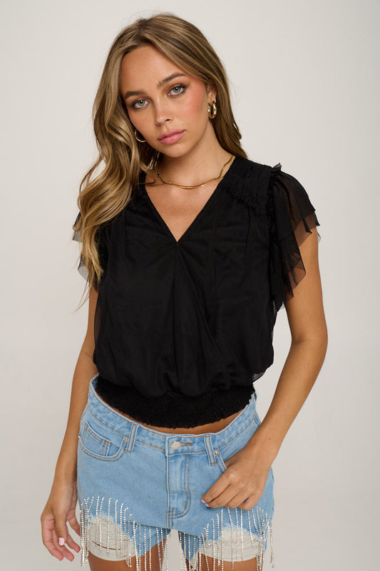 Surplice Smocking Waist Blouse