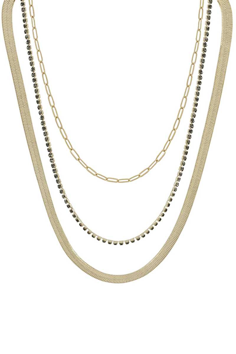 3 Layered Metal Rhinestone Chain Necklace