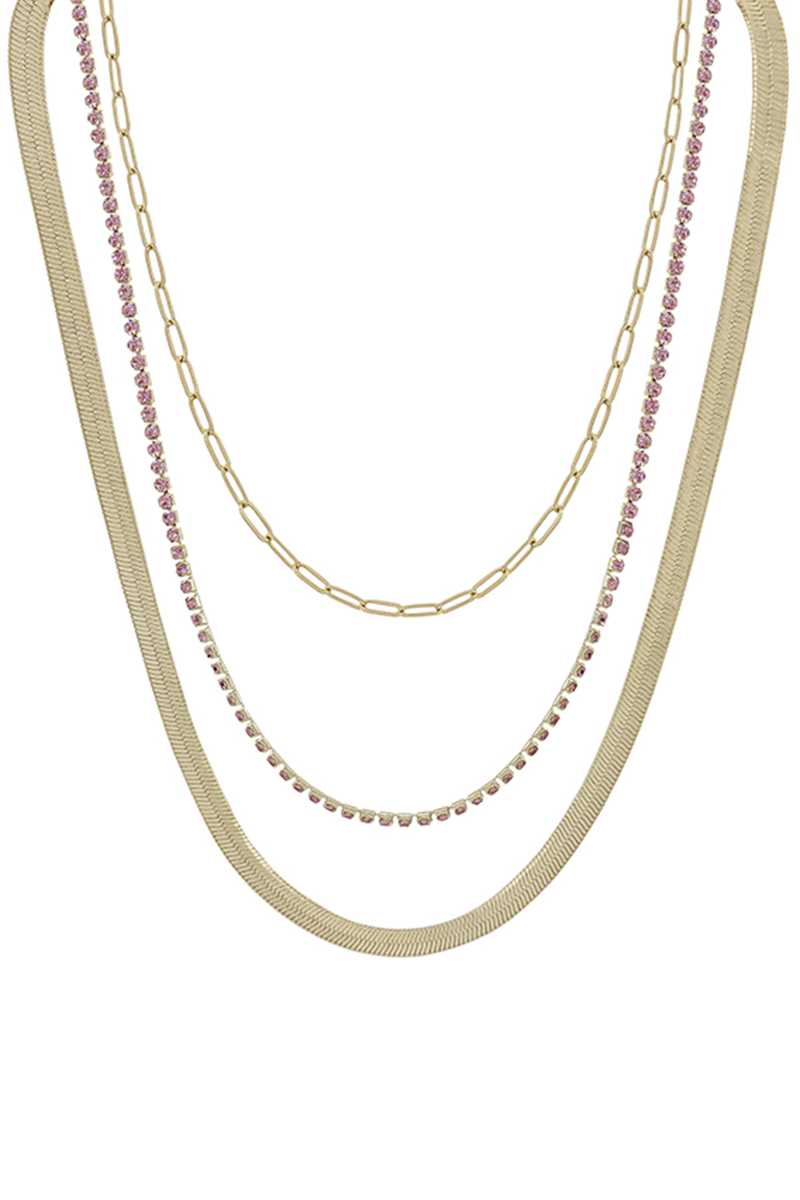 3 Layered Metal Rhinestone Chain Necklace