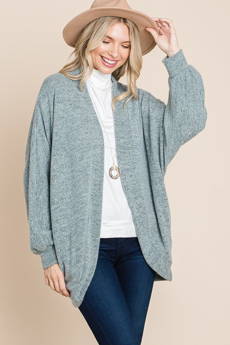 Two Tone Open Front Warm And Cozy Circle Cardigan With Side Pockets