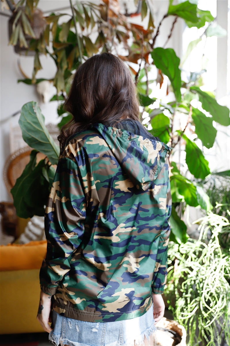 Olive Camo Lightweight Hooded Anorak Jacket