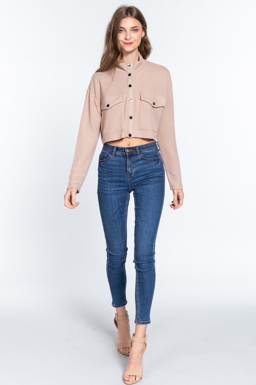 Long Slv Snap Button Crop Jacket