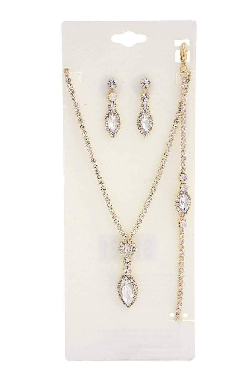 Marquise Shape Rhinestone Bracelet Necklace Set