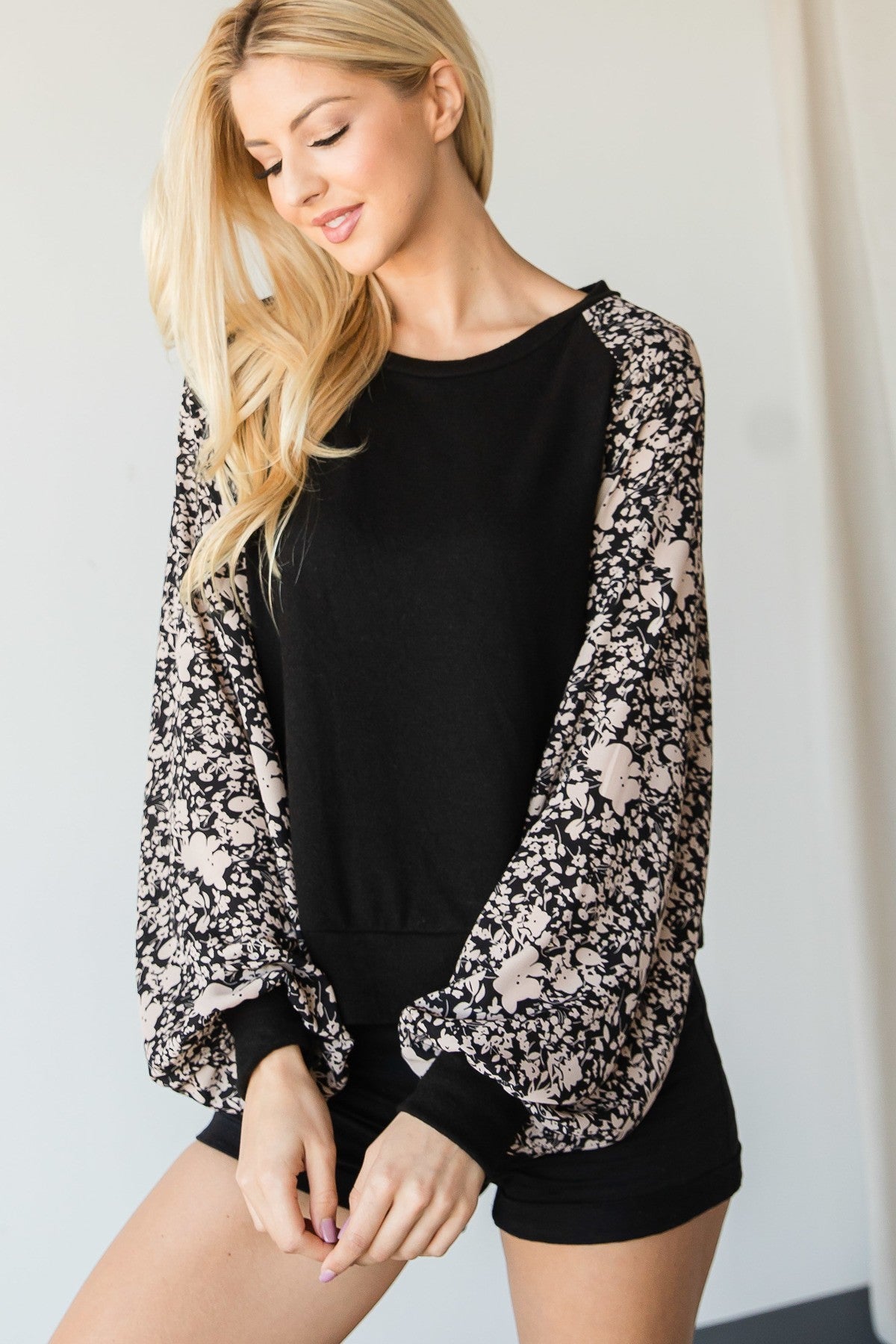 Floral Print Bubble Longsleeve Top