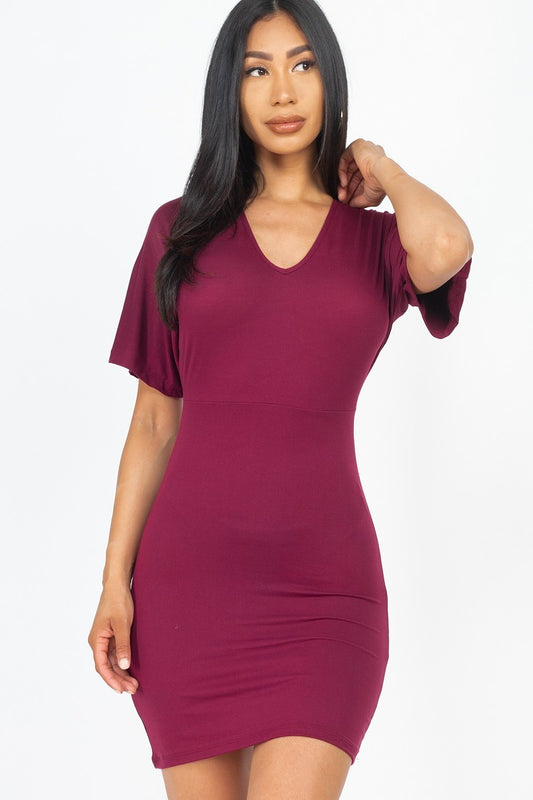 Dolman Sleeves Solid Mini Dress