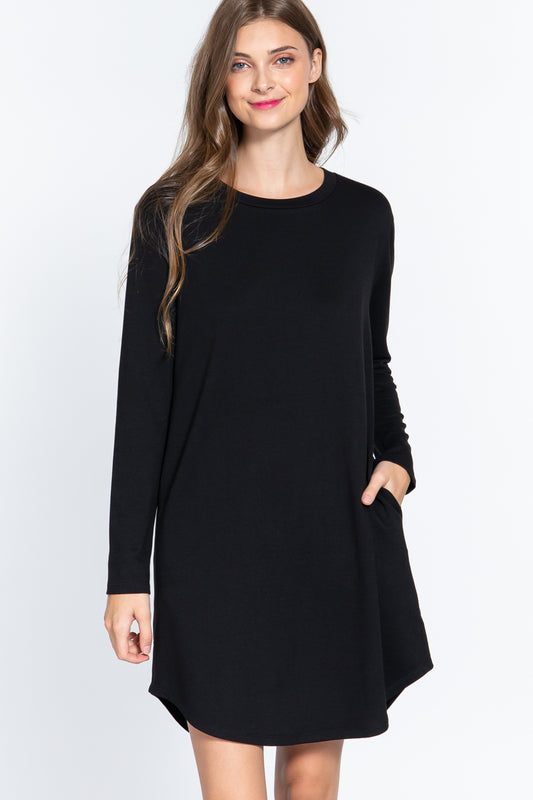 Long Slv French Terry Mini Dress