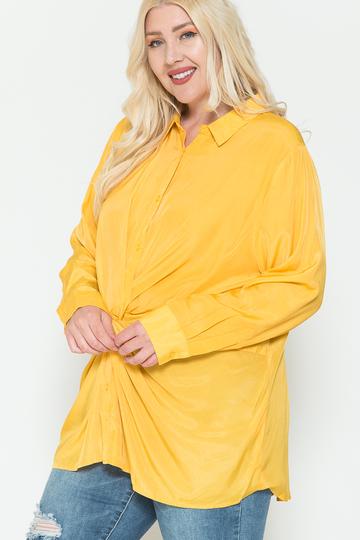 Twisted Knot Detail Oversized Satin Shirt