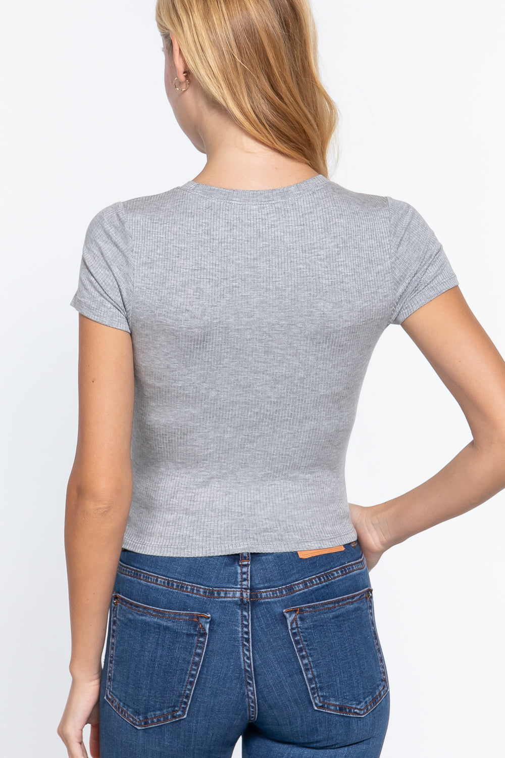 Short Slv Crew Neck Rib Crop Top