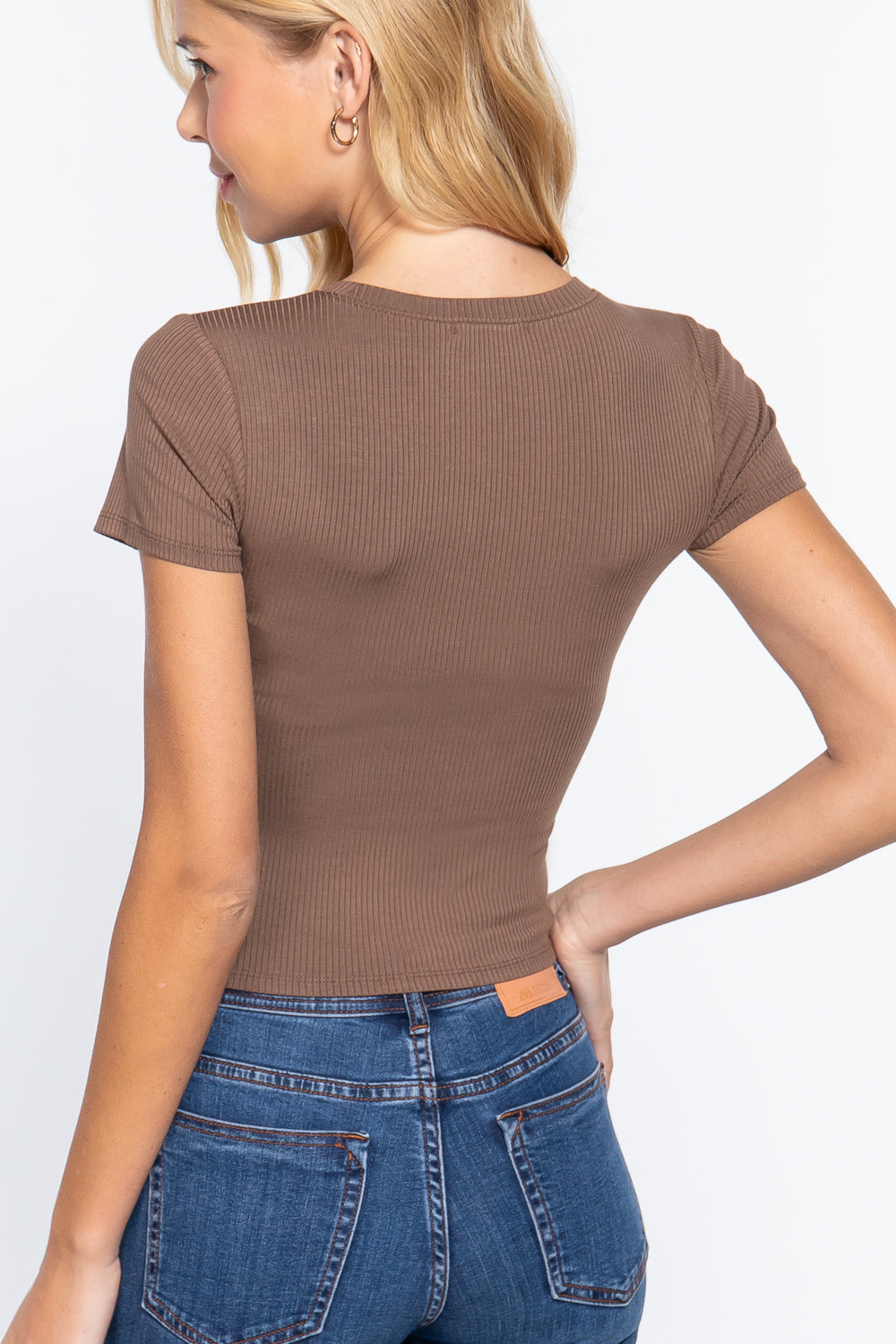 Short Slv Crew Neck Rib Crop Top