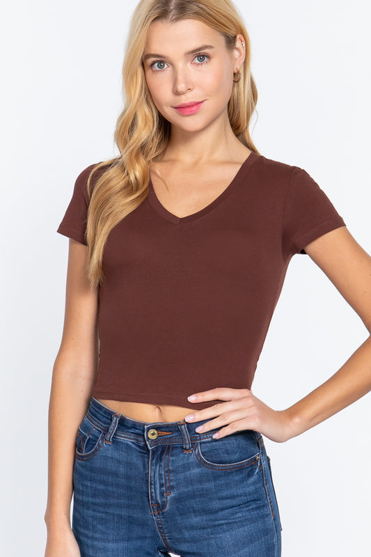 Short Sleeve V-neck Crop Top