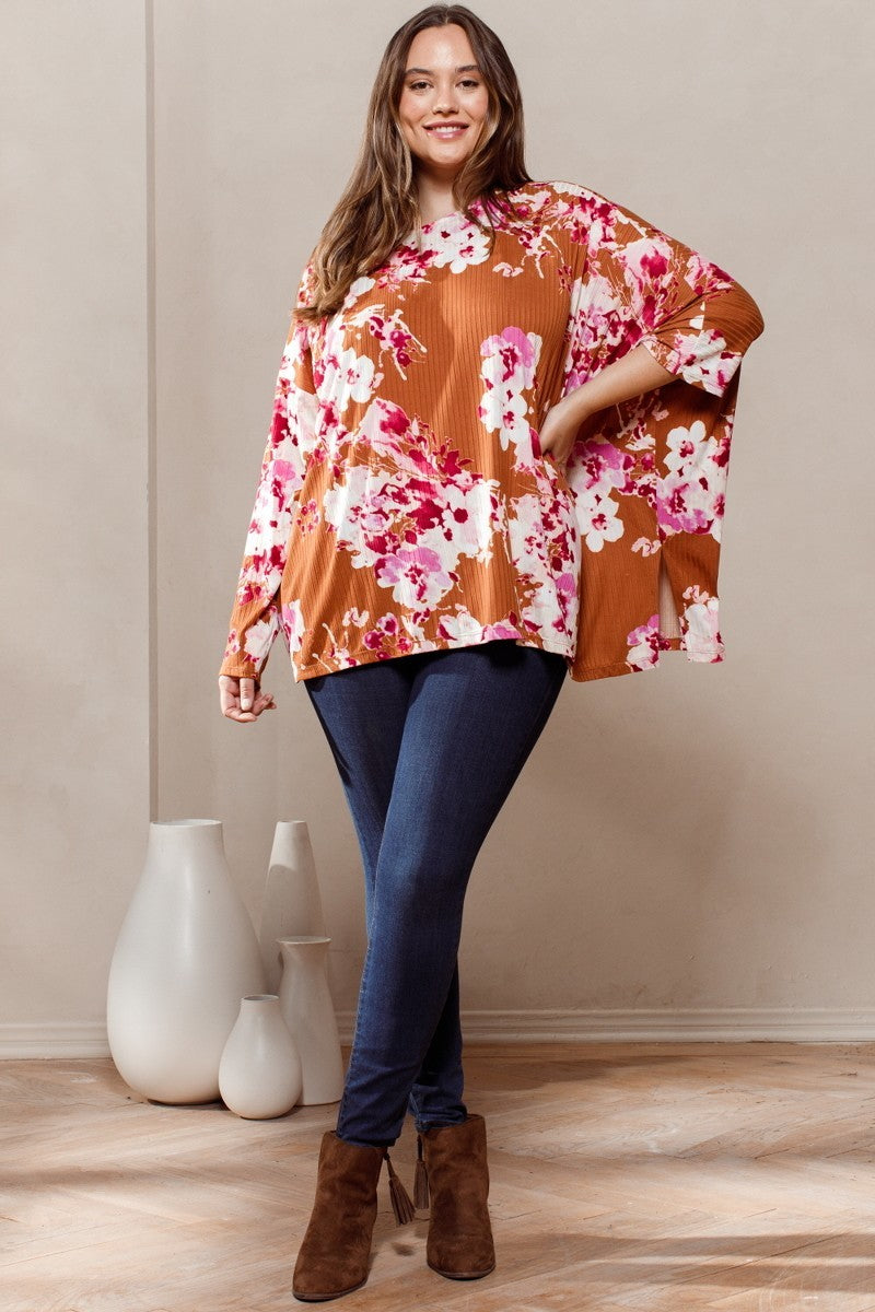 Floral Print Yummy Rib Knit Top