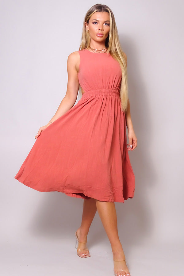 Sleeveless Back Cutout Linen Midi Dress