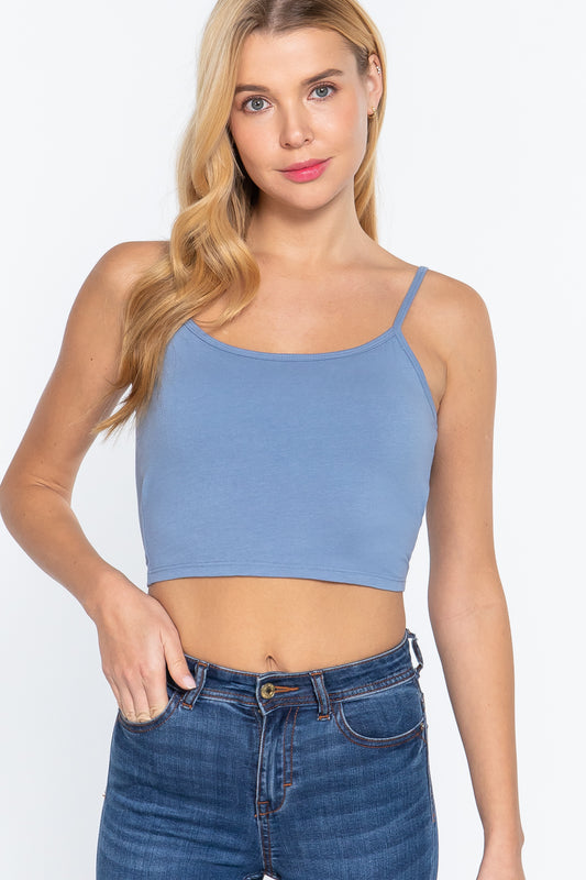 Round Neck W/removable Bra Cup Cotton Spandex Bra Top