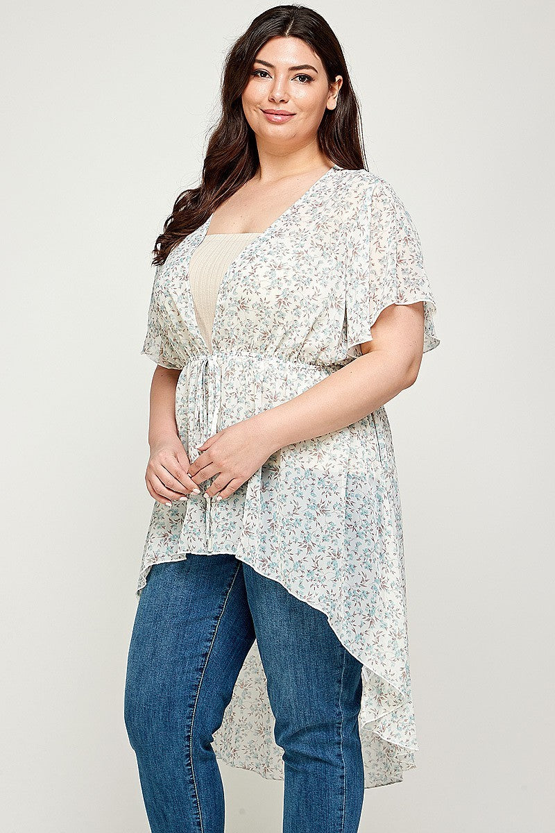 Plus Size, Ditsy Floral Print Cardigan