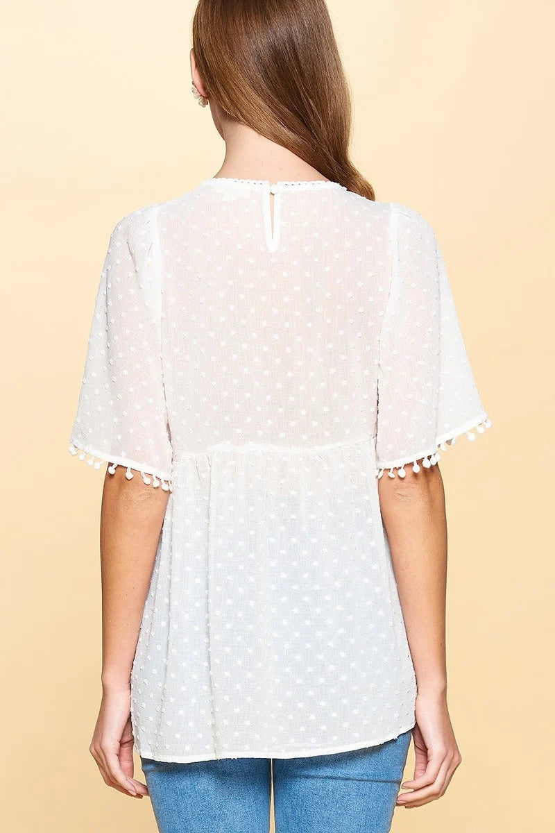 This Detailed Lace Trimmed Bubble Chiffon Blouse