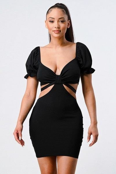 Lux Side Cutout W/ Back Tie Detail Bodycon Dress