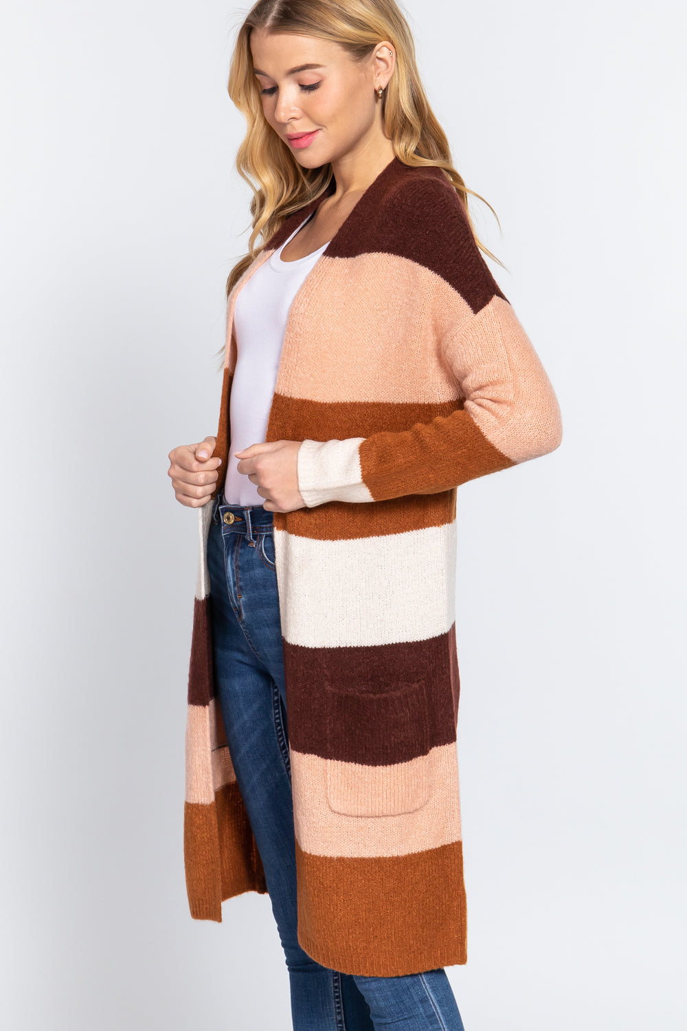 Open Front Color Block Cardigan