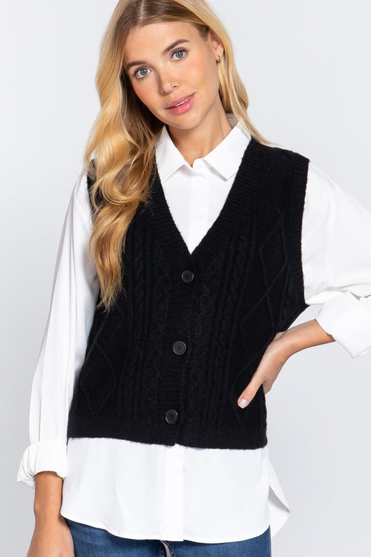 V-neck Cable Sweater Vest Cardigan