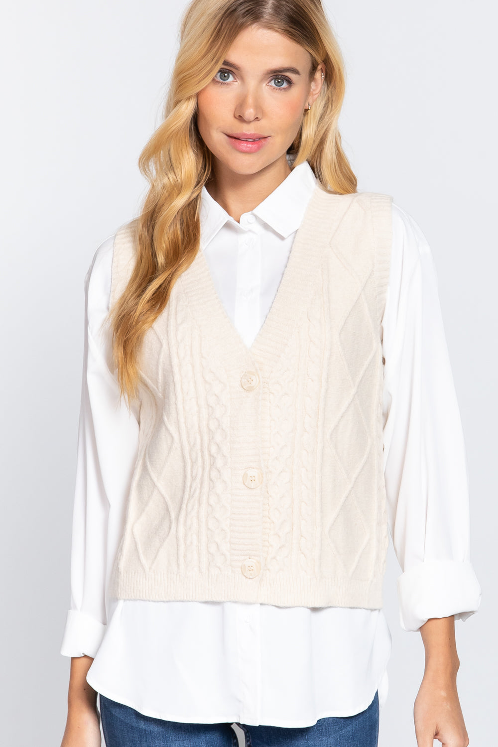 V-neck Cable Sweater Vest Cardigan