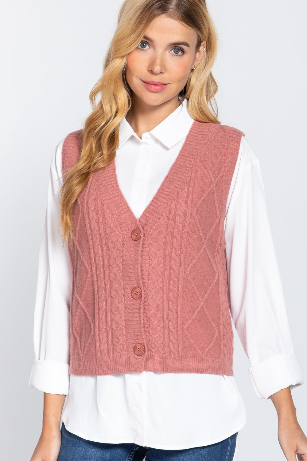 V-neck Cable Sweater Vest Cardigan