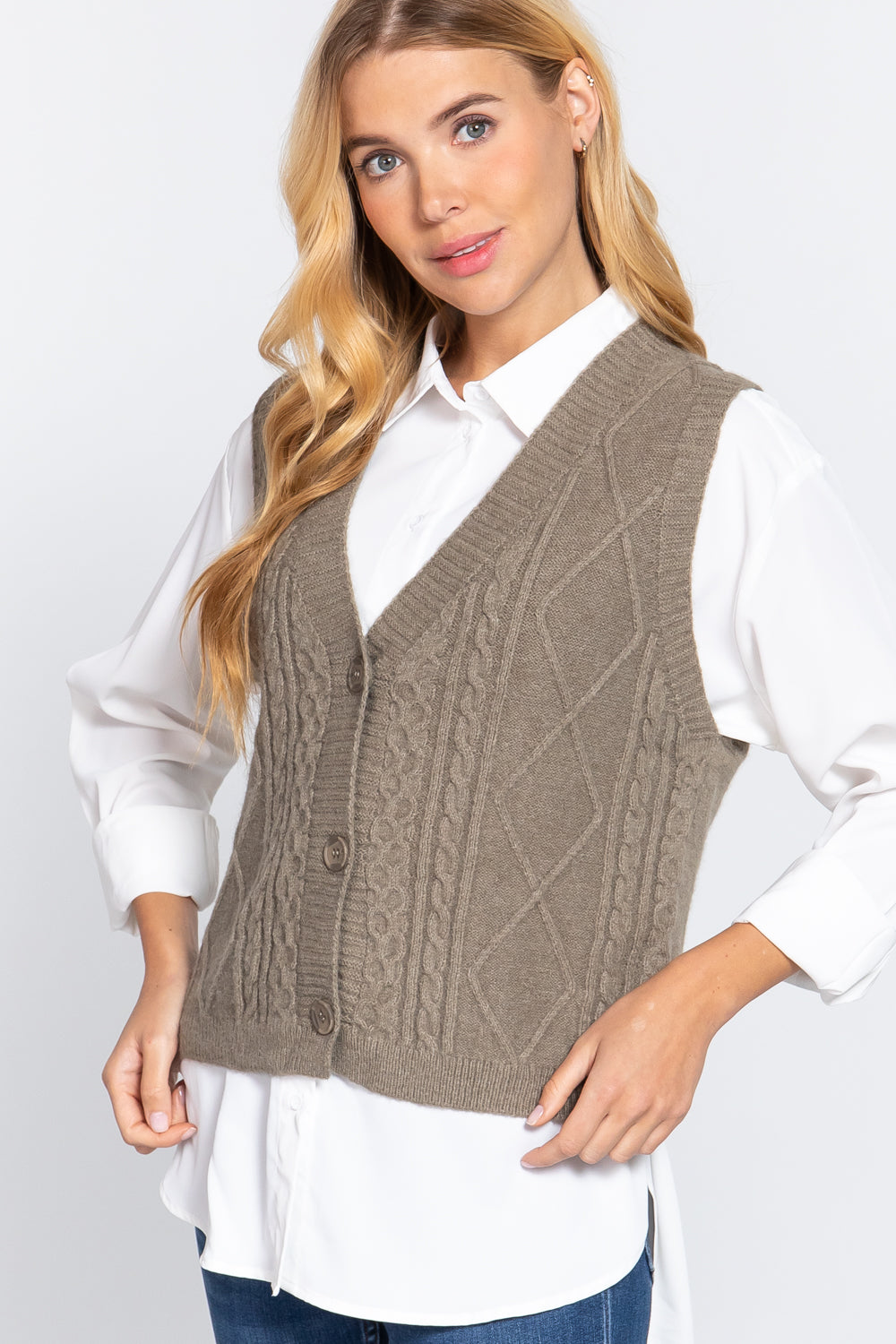 V-neck Cable Sweater Vest Cardigan